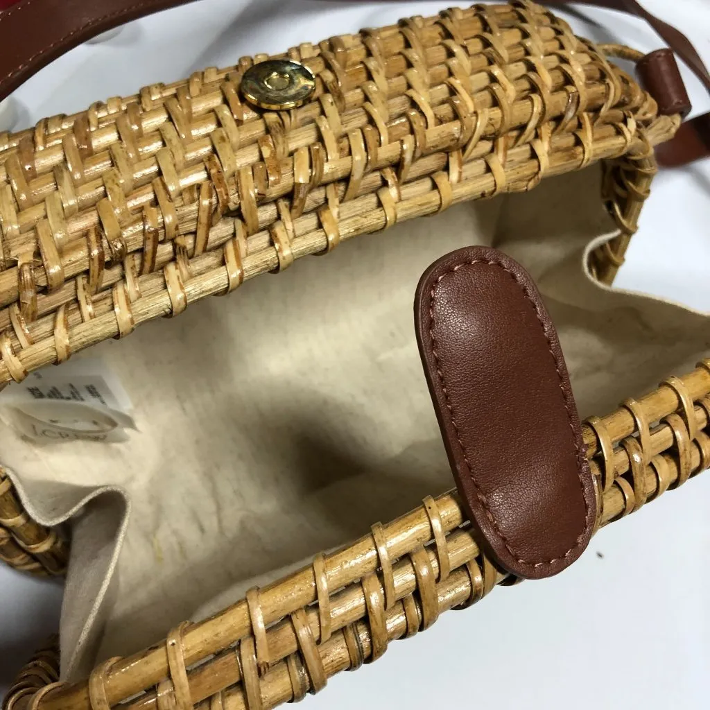 J Crew Factory Woven Crossbody Bag Wicker Bamboo Straw Beige Brown - Image 3