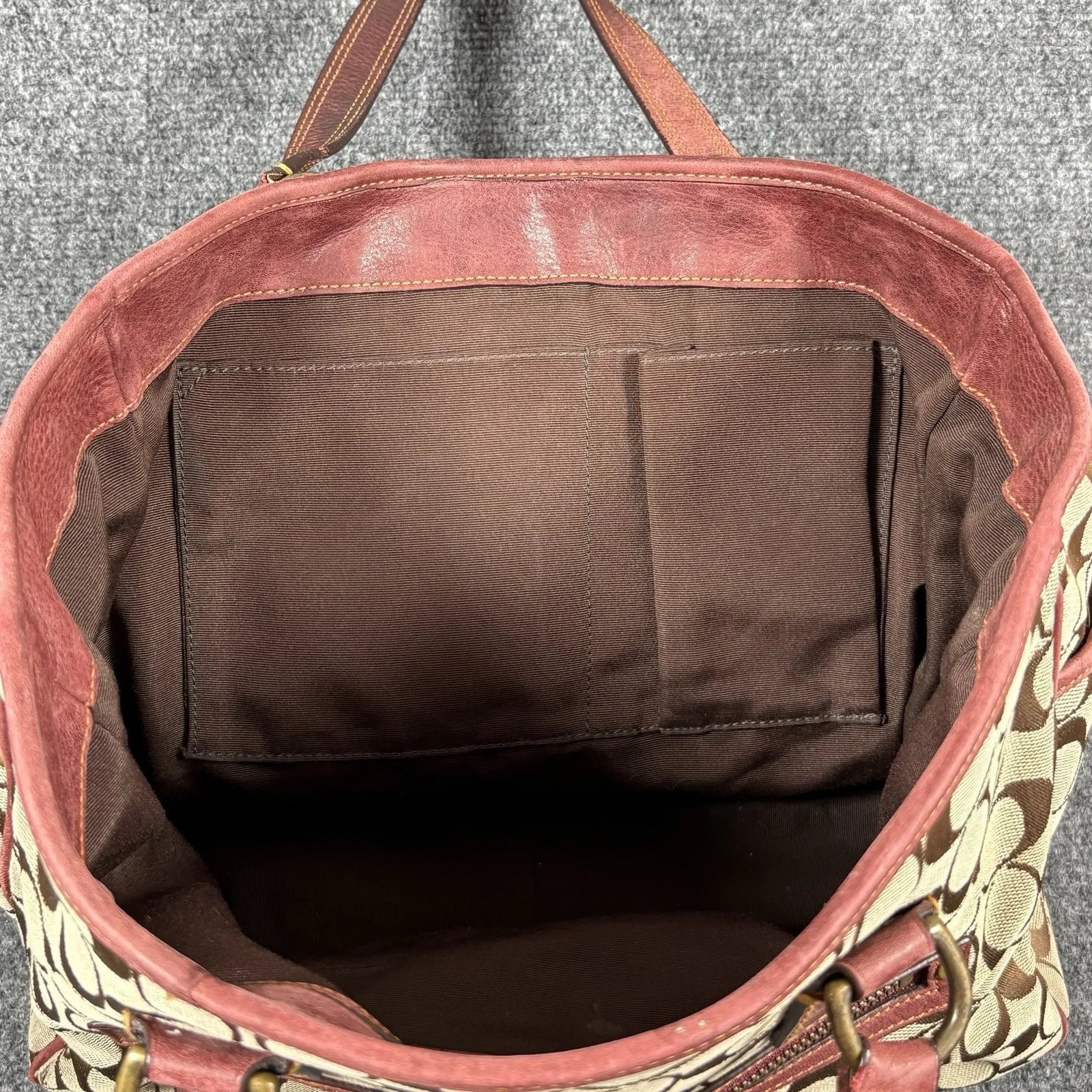 Y2K COACH SIGNATURE SPECIAL EDITION 04 BURGUNDY SUEDE LEATHER 7066 SATCHEL PURSE - Image 8