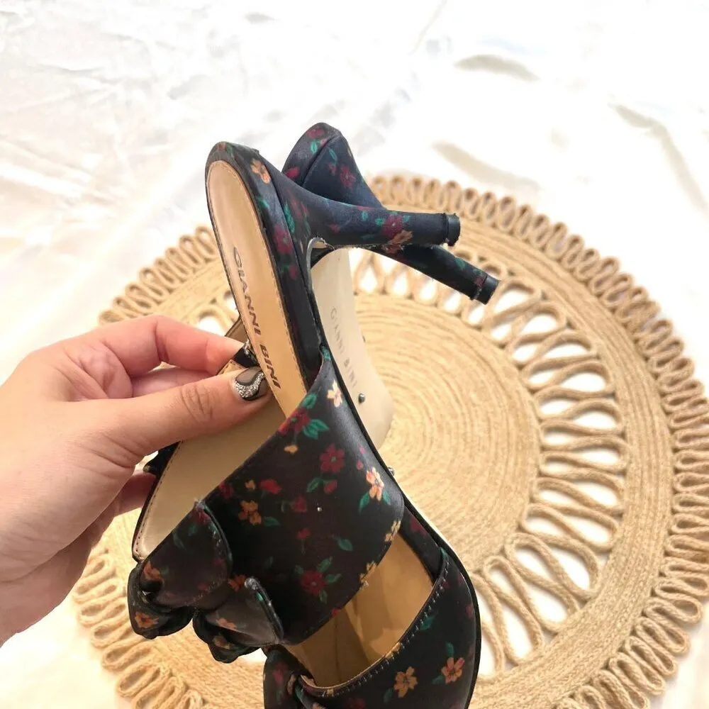Gianni Bini Black Floral Print Twist Knot Pointed Toe Mules Size 10 - Image 8