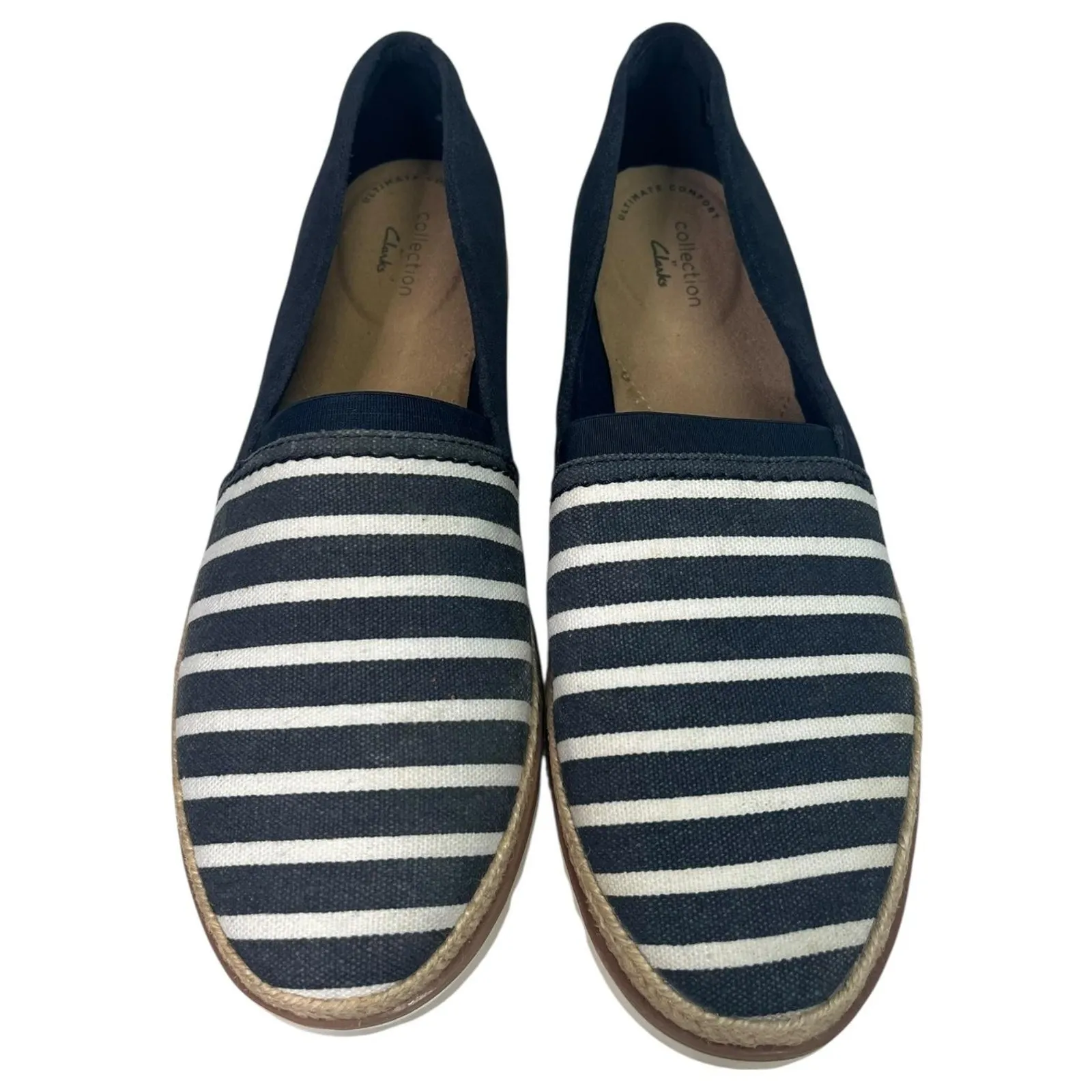 Clarks Shoes Womens 8.5 Blue White Striped Espadrille Slip On Comfort Nautical - Image 9