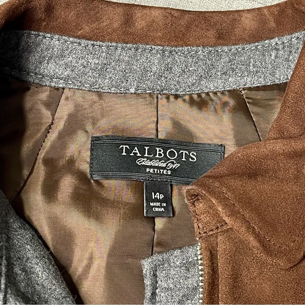 Talbots Brown Suede Leather Bomber Jacket Coat Size 14 - Image 12