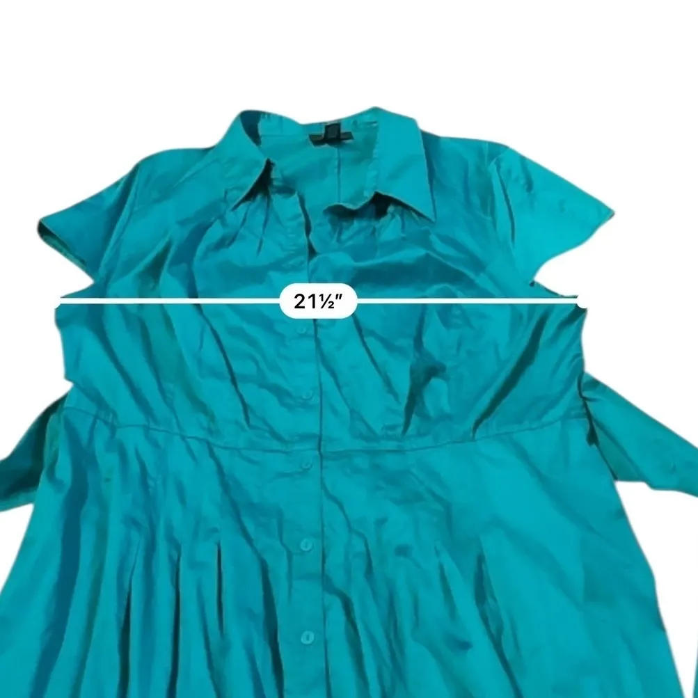 Alfani Tie Waist Shirt Dress Women's 18W Teal Short Sleeve Button Front - Image 4