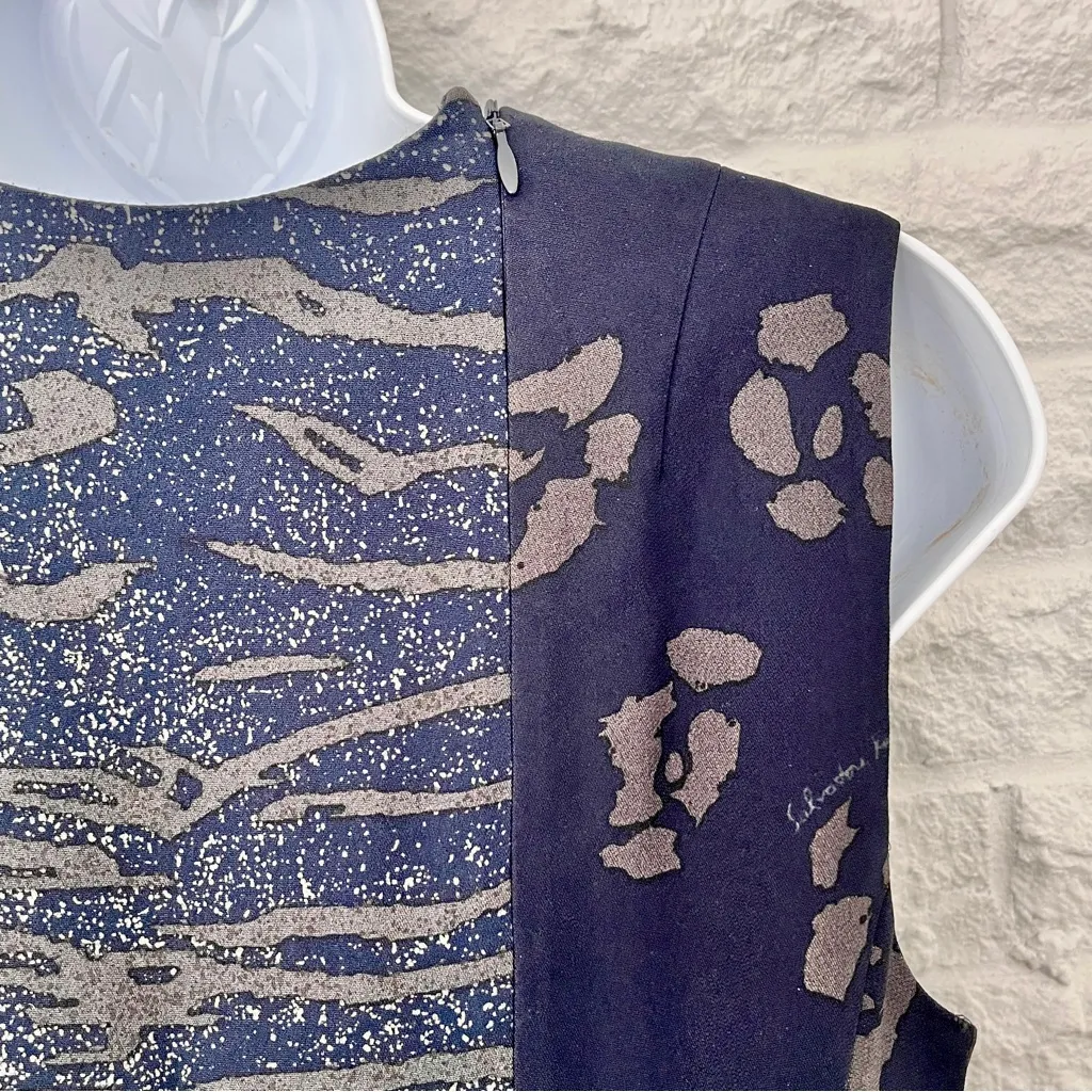 Salvatore Ferragamo Navy & Taupe Mixed Animal Print Sleeveless Dress, Size 40 - Image 5