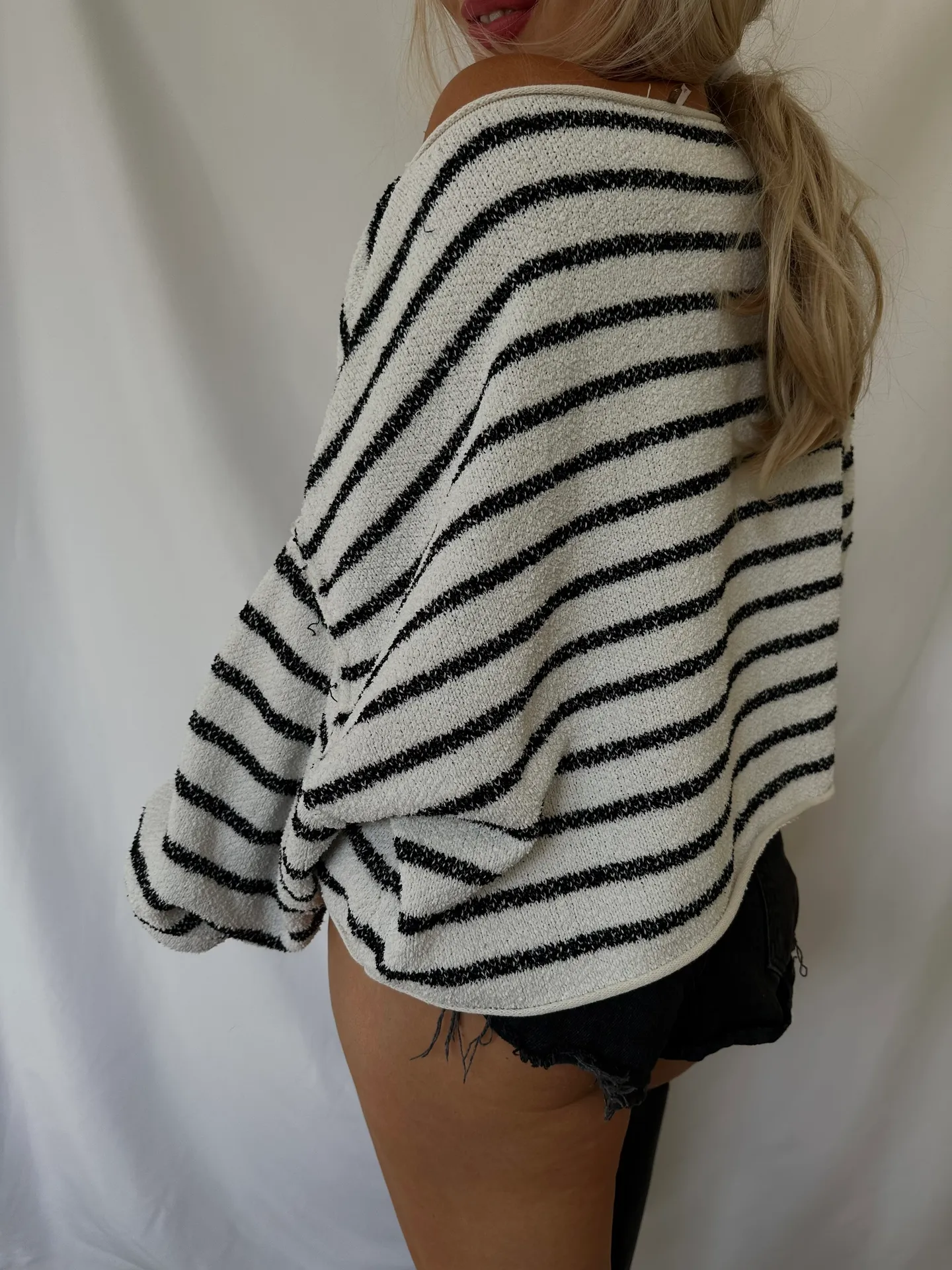 cotton striped wide sleeve sweater top cardigan boho Oversize - Image 4
