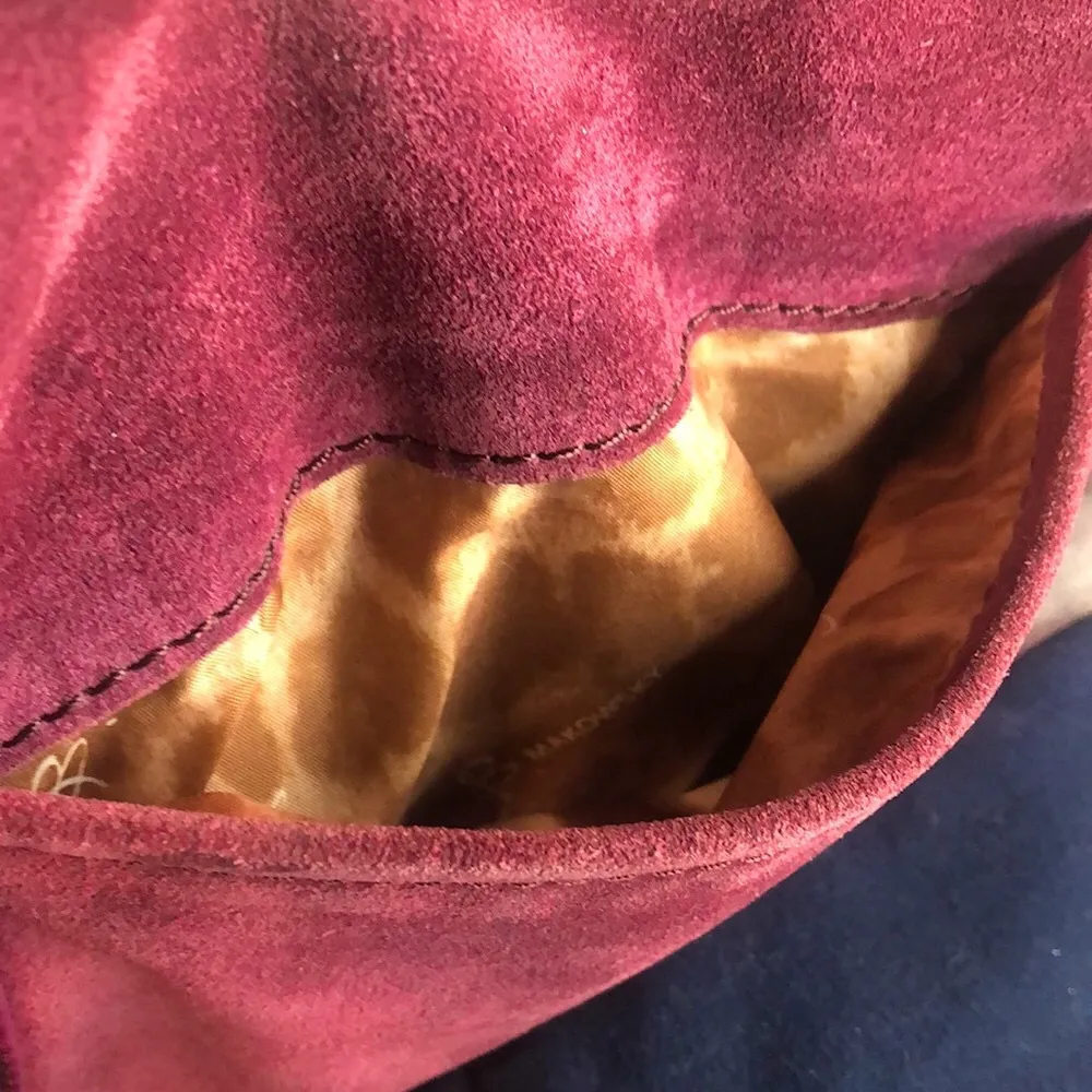 B MAKOWSKY Purple Leather & Suede Hobo Bag with Leopard Ocelot Print Lining - Image 12