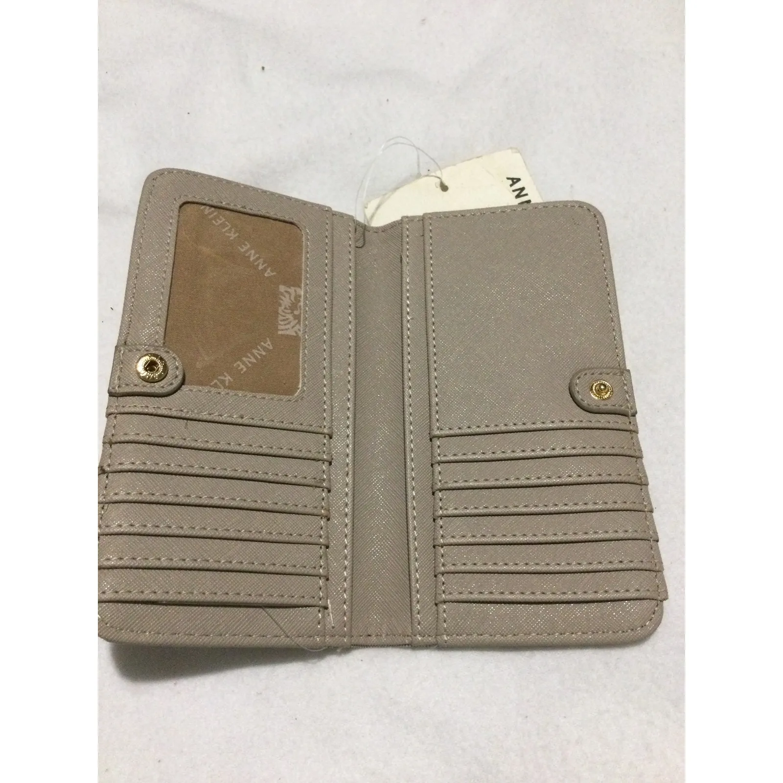 Anne Klein AK Logo Print Wallet Snap Closure Card‎ Holder Beige - Image 3