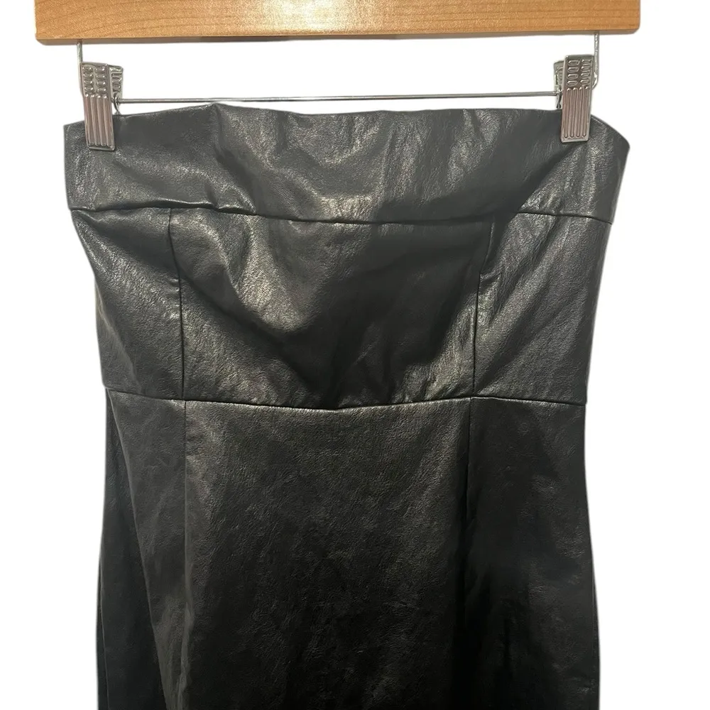 NWT Forever 21 Black Faux Leather Strapless Exposed Zipper Dress S Evening Wear - Image 3
