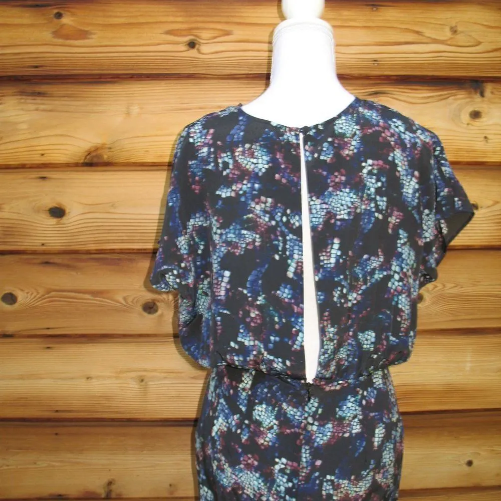 Saloni Silk Print Dress Blue Size 4 - Image 5