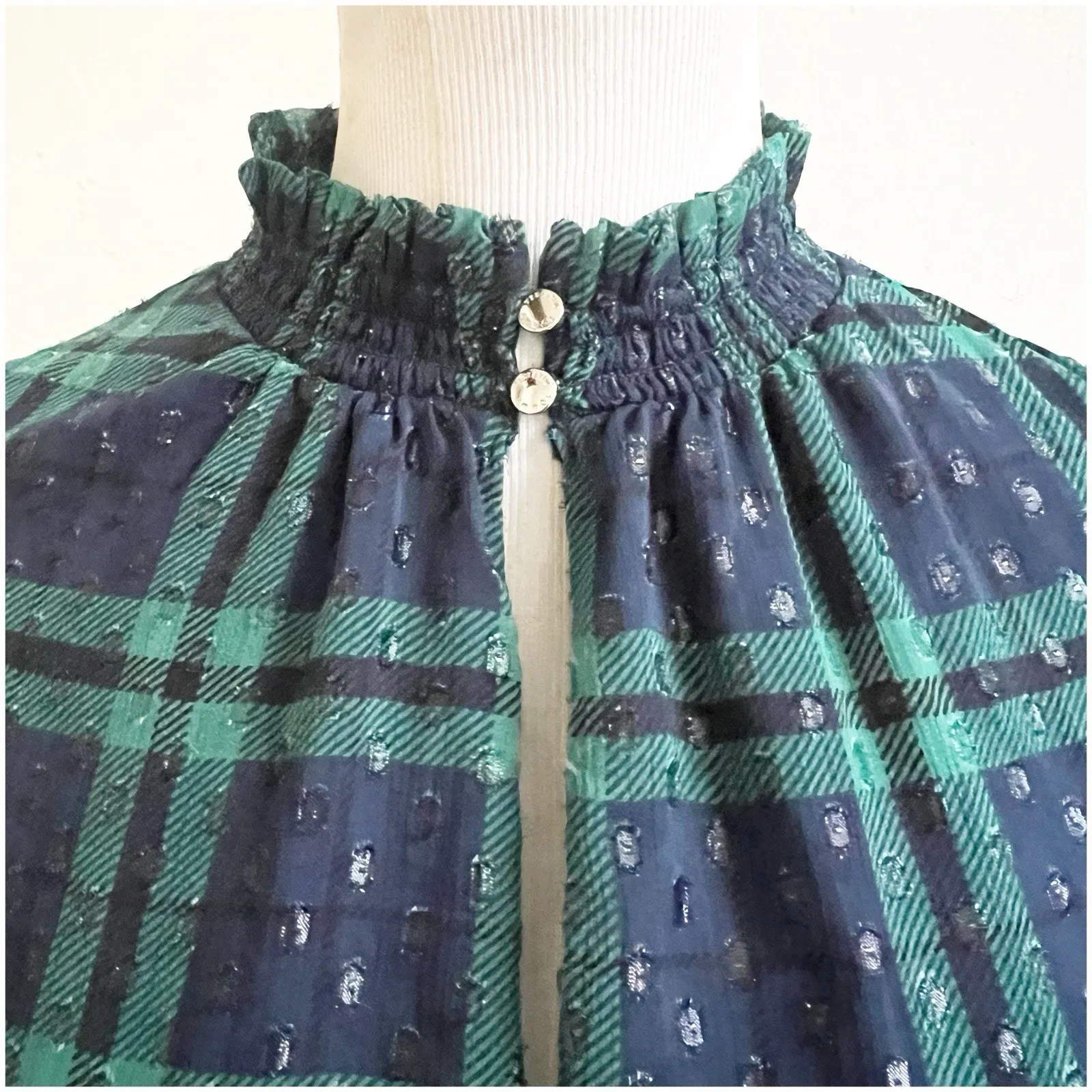Tommy Hilfiger Tartan Plaid Dress Short Puff Sleeve Sky Captain Evergreen Size 8 - Image 11
