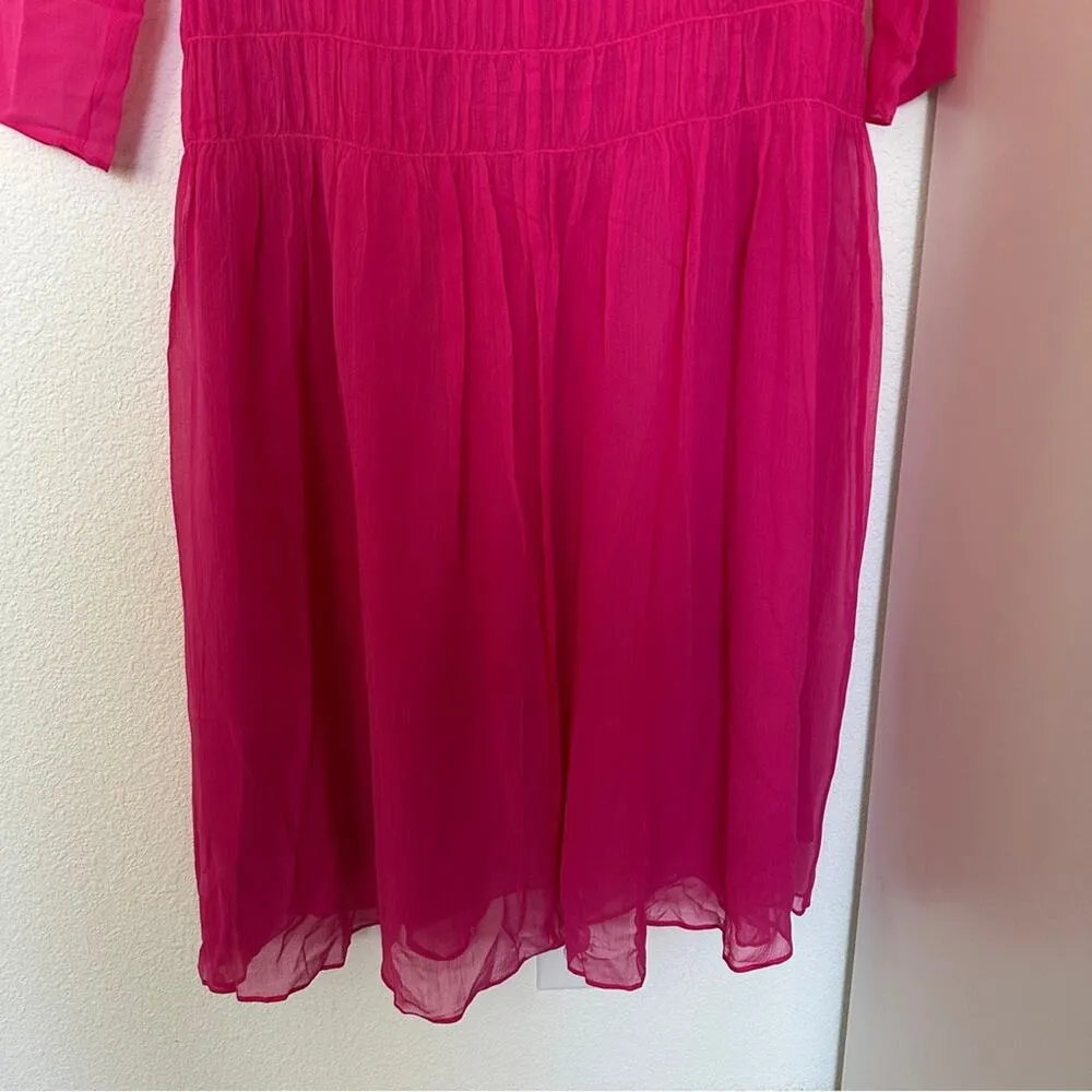 AYR The Something Special Silk Dress Pink Crinkle Flowy Smocked Ruched Sheer XS - Image 7