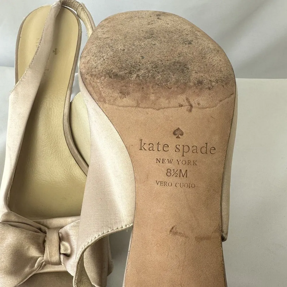 Vintage KATE SPADE NEW YORK Gold Satin Slingback Heels Open Toe Women's Size 8.5 - Image 11
