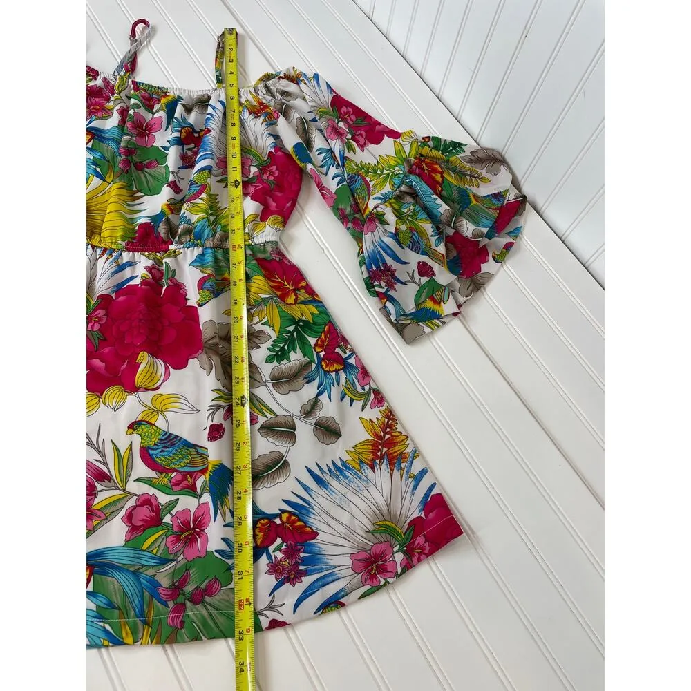 Prettylittlethings Bold Floral Botanical Off The Shoulder Mini Dress Size 10 - Image 4