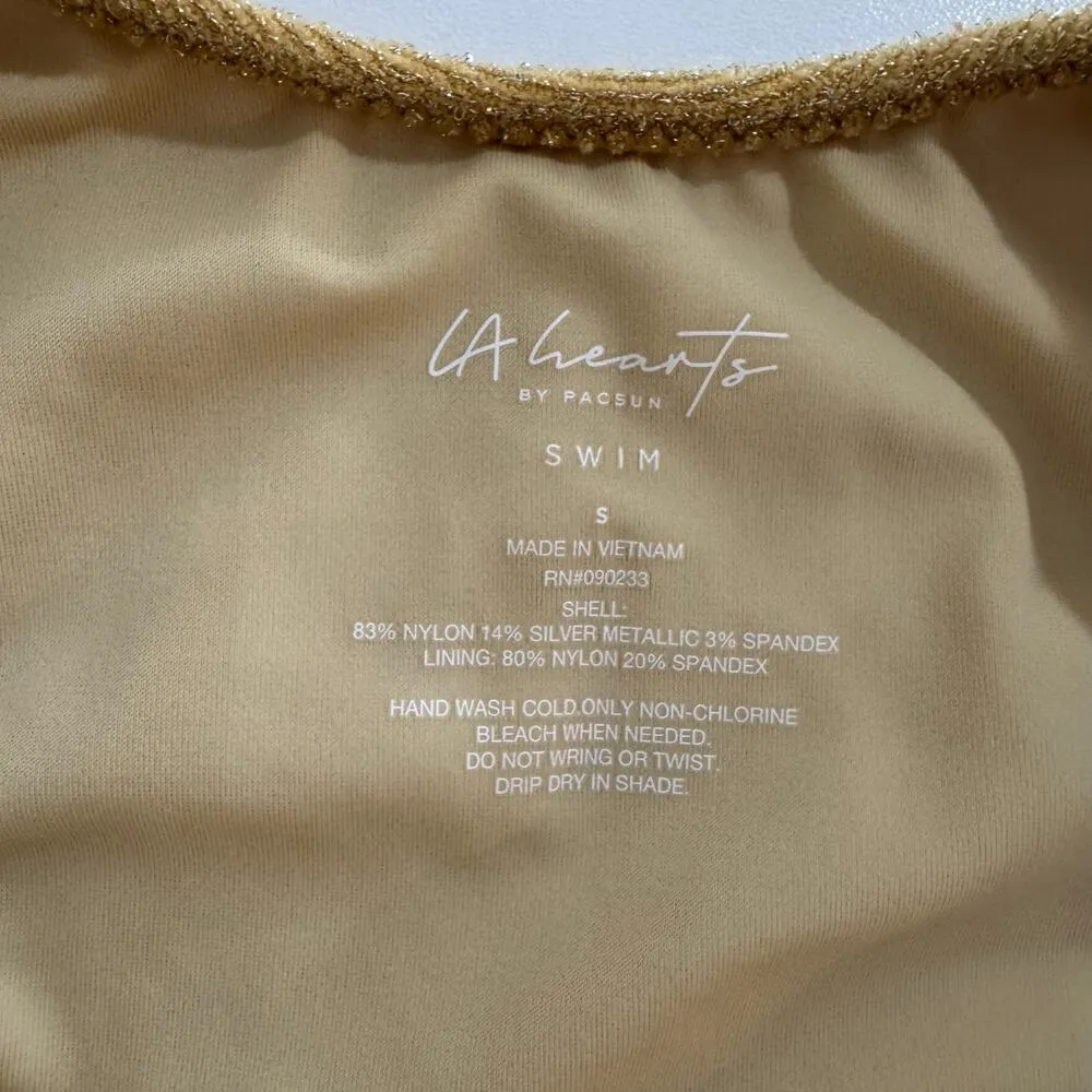 LA Hearts by PacSun Gold Quinn Scoop Bikini Top & Bottom Set Size XS Small - Image 4