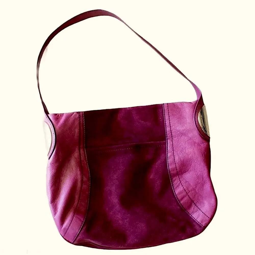 B MAKOWSKY Purple Leather & Suede Hobo Bag with Leopard Ocelot Print Lining - Image 3