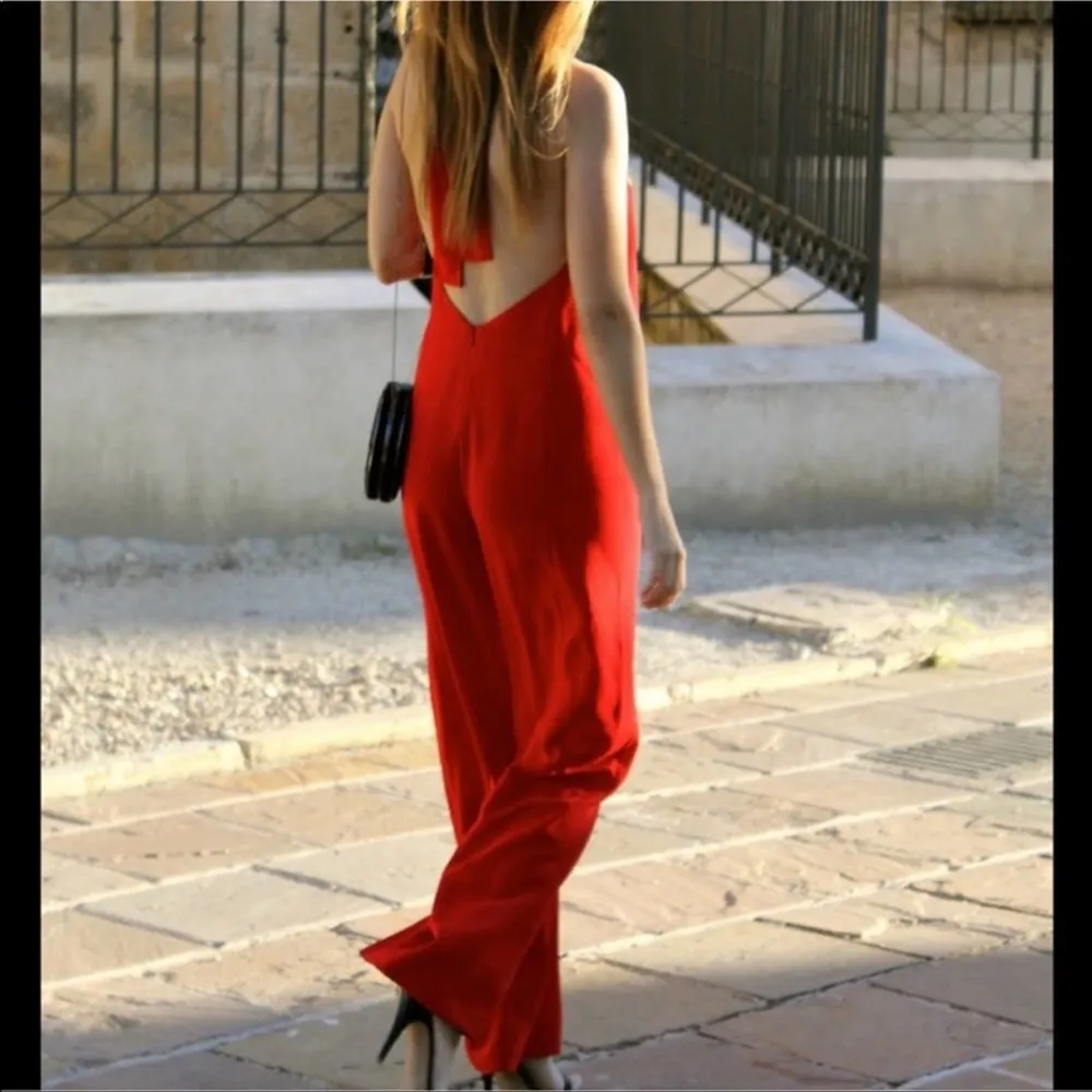 ZARA Halter Neck Jumpsuit Red Open Back Wide Leg Blogger Favorite Size XS - Image 8