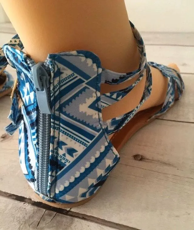 Bohemian Style Sandals, Size 10 Blue - Image 4