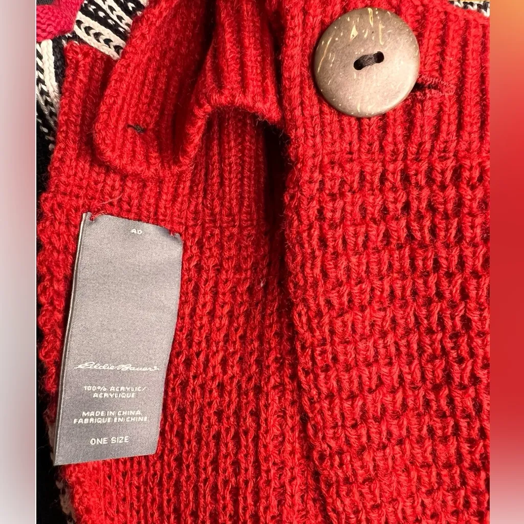 Eddie Bauer Red Tight Knit Infinity Scarf- Wood-look Button Detail Christmas - Image 2