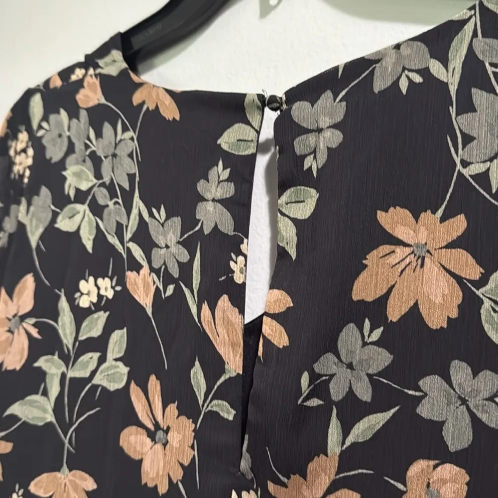 Calvin Klein Midi Black Floral Ruffled Sleeve Dress Sz 14 - Image 5