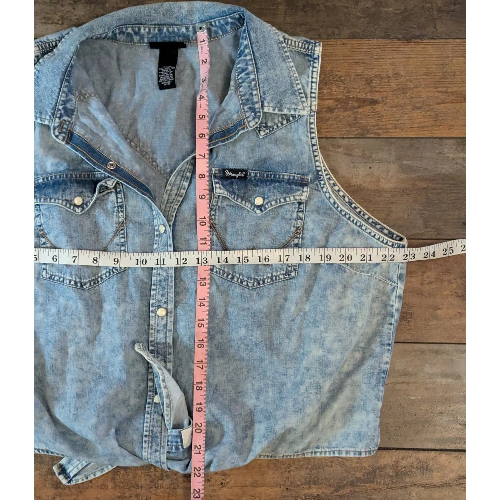 WRANGLER Retro Women’s XXL Acid Wash Denim Vest Sleeveless Western Cowgirl - Image 6
