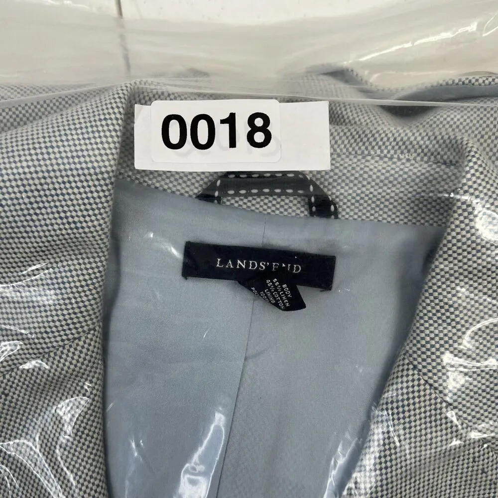 Lands End Size 12 Blazer Twill Linen Blend Women’s Spring Blue 2 Button Lined - Image 13