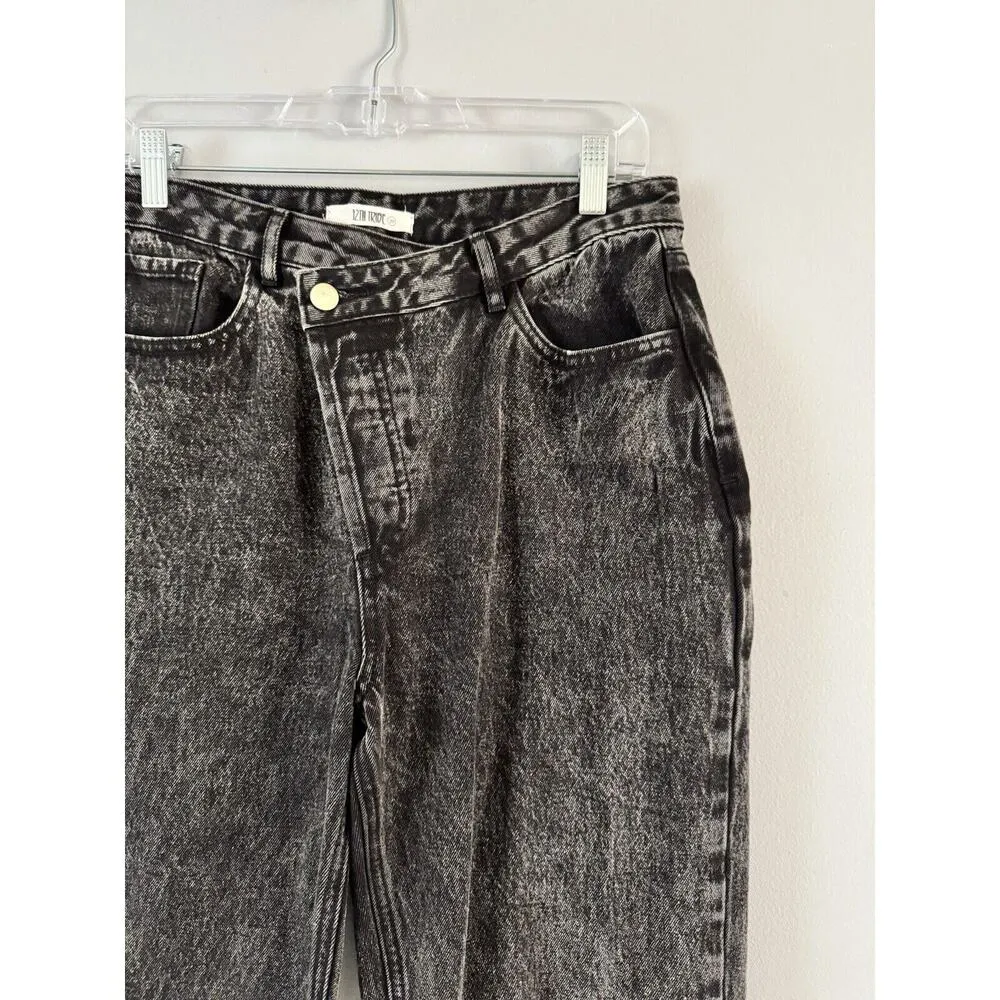 12th Tribe Asymmetrical Button Fly Acid Wash Black Straight Leg Jeans Size 29 - Image 3