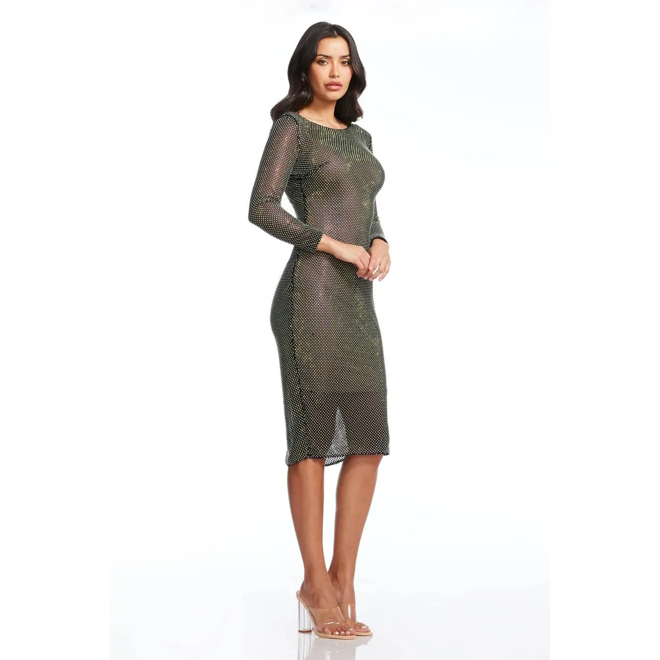 NWOT Dress The Population Black Rhinestone‎ Long Sleeve Mini Dress - Image 3