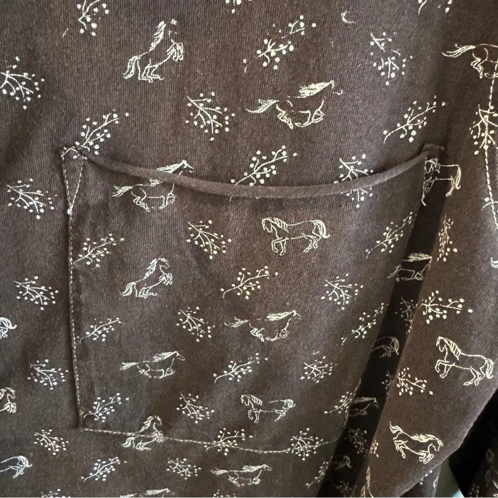 Sundance Elegant Equines Black Horse Print Button Up Top Small - Image 5