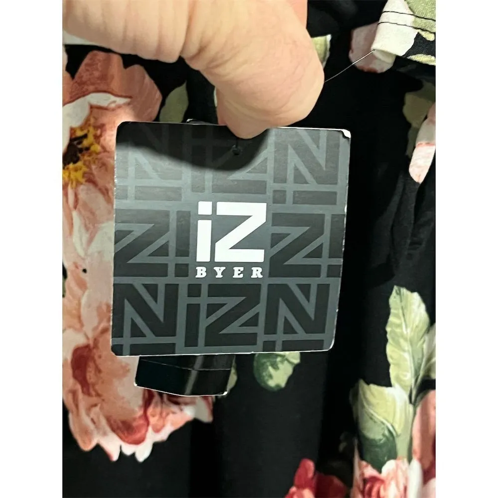 IZ Byer Wrap Dress Women's XS Black Floral Faux Bow Fit & Flare 3/4 Sleeve NEW - Image 7