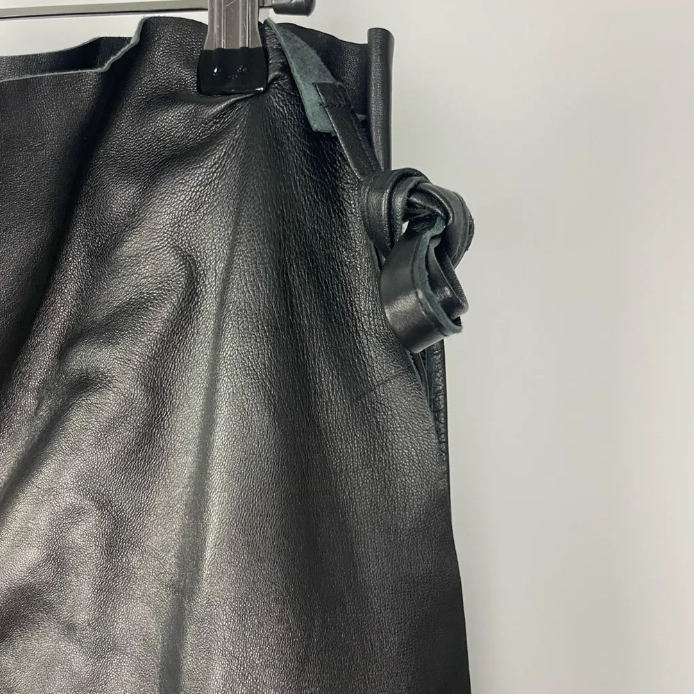 Revolve Sold Design Lab Black Lamb Leather & Wool‎ Long Wrap Skirt Size 4 - Image 5