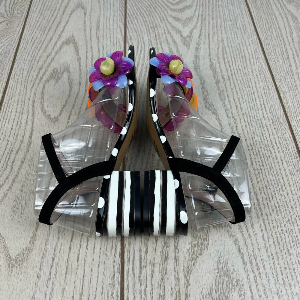 Betsey Johnson Women's Dottee Flower-Embellished Heeled Sandal 5 Black White $89 - Image 5