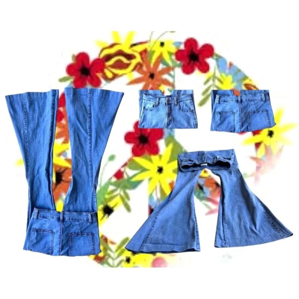 Three Bird Nest Jeans Girls XL Denim Bell bottoms High Waist Flare Legs … Blue Size undefined - Image 6