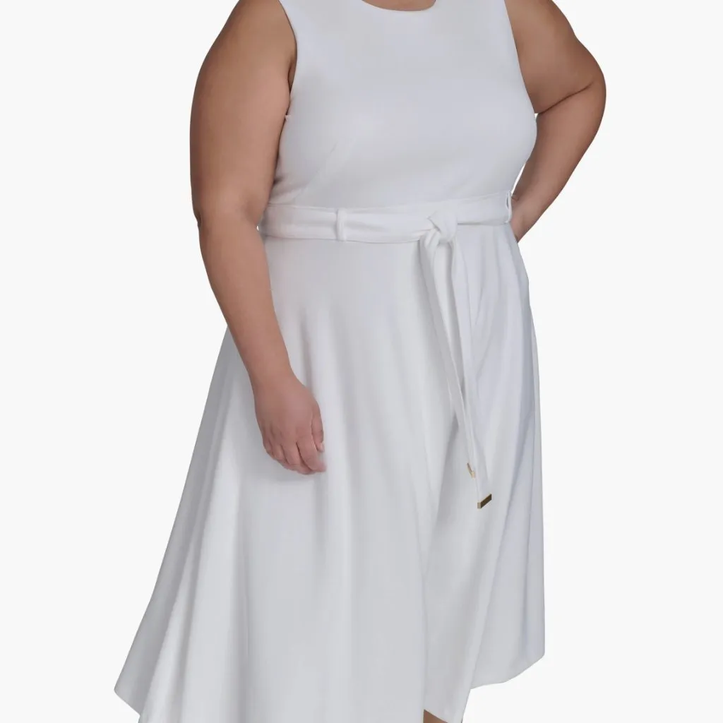 NWT Calvin Klein Tie Scuba Crepe Midi Dress (Plus) 14W, CREAM / WHITE - Image 3
