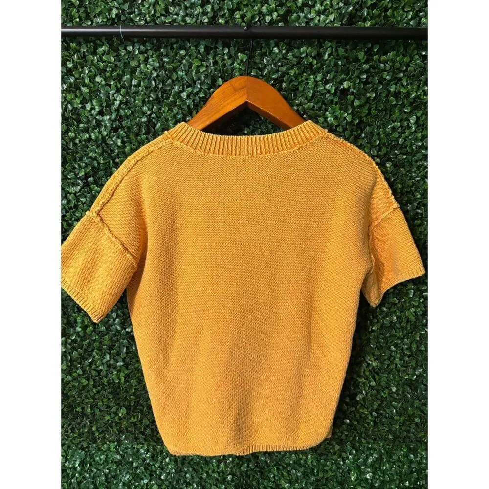 Sundance Yellow Orange Short Sleeve Sweater Top Size Medium - Image 4
