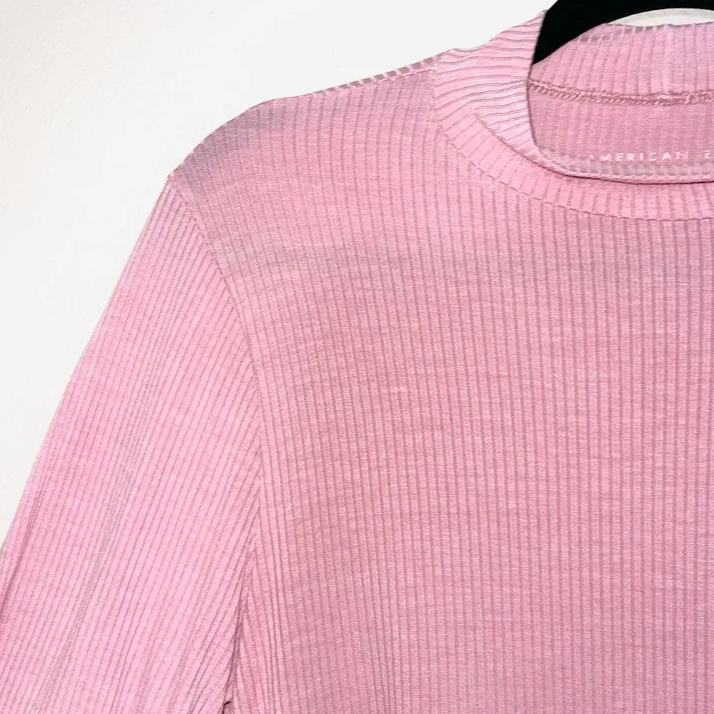 Soft & Sexy Rib Pink Mock Neck Long Sleeve Top - Image 3