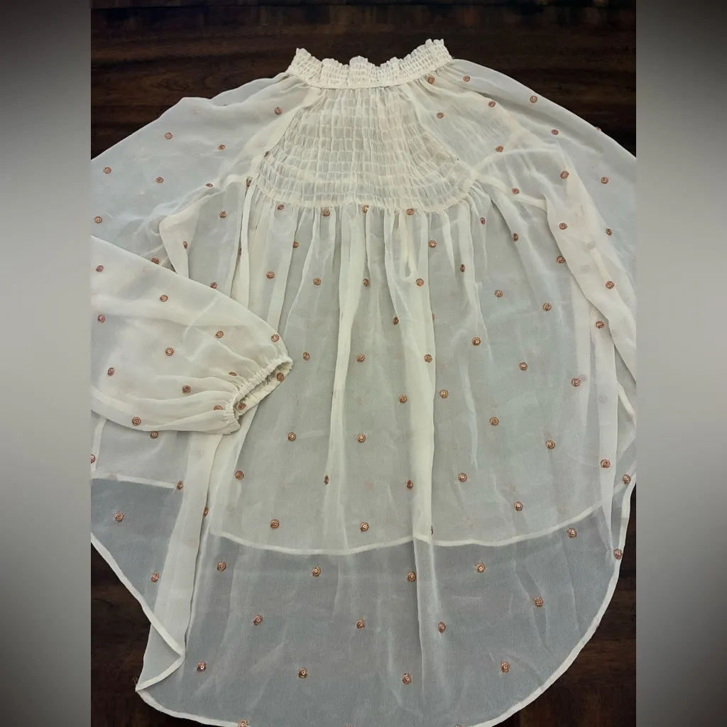 Free People Ready To Run Blouse Top Women’s Medium Shearling Dot White Button Up - Image 3