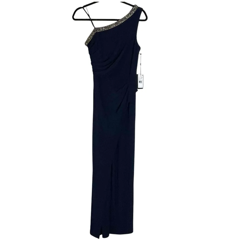 Adrianna Papell Womens Navy Embellished Wide-leg Formal Cape Jumpsuit Size 2 New - Image 4