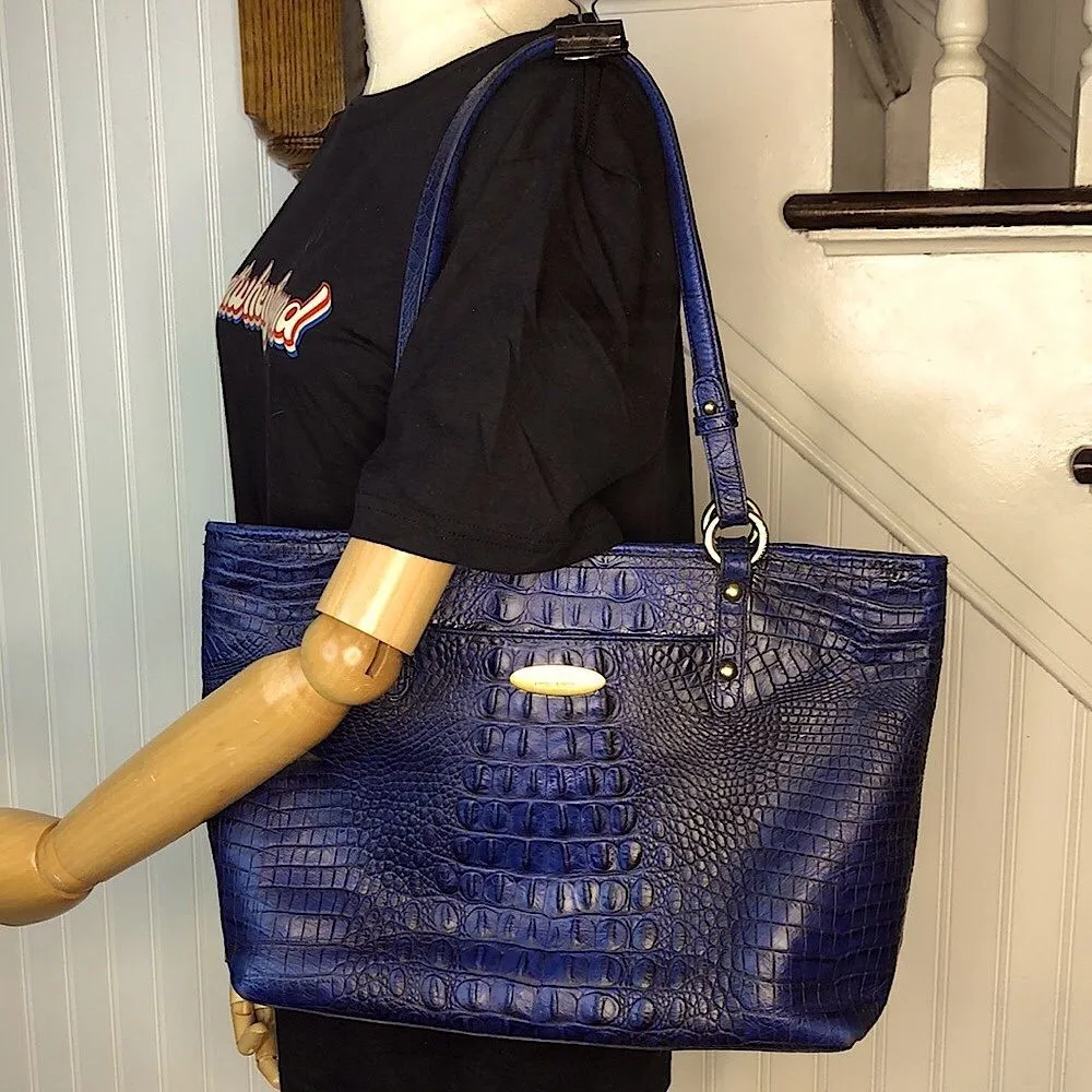 BRAHMIN Embossed Cobalt Blue Crocodile Leather Shoulder Bag MINT RARE - Image 16