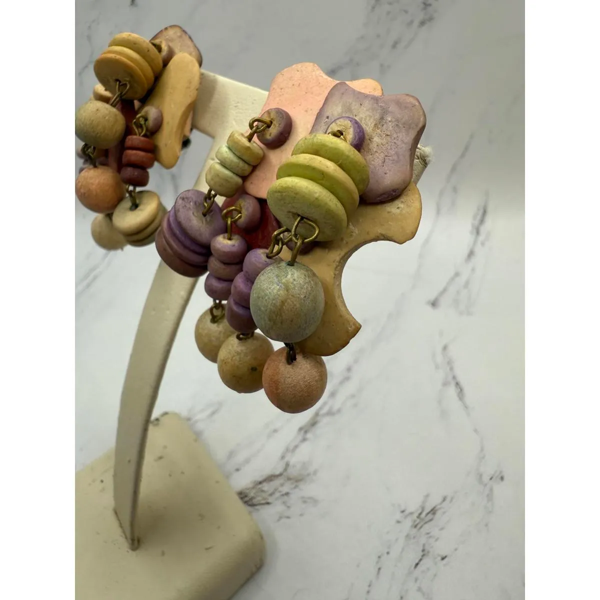 Eclectic Boho Wooden Bead Clip On Earrings Purple - Image 3