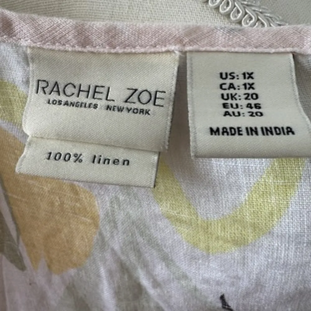 Rachel Zoe Linen Pastel Abstract Floral Popover Blouse 1X Spring‎ Easter Summer - Image 4