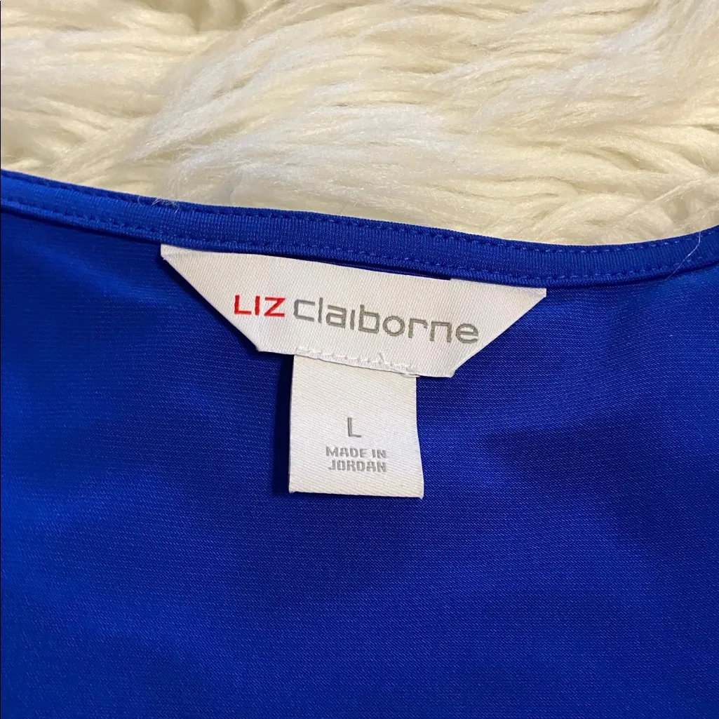 Liz Claiborne Royal Blue V-Neck Blouse short sleeve length 28” bust 40” brand ne - Image 8