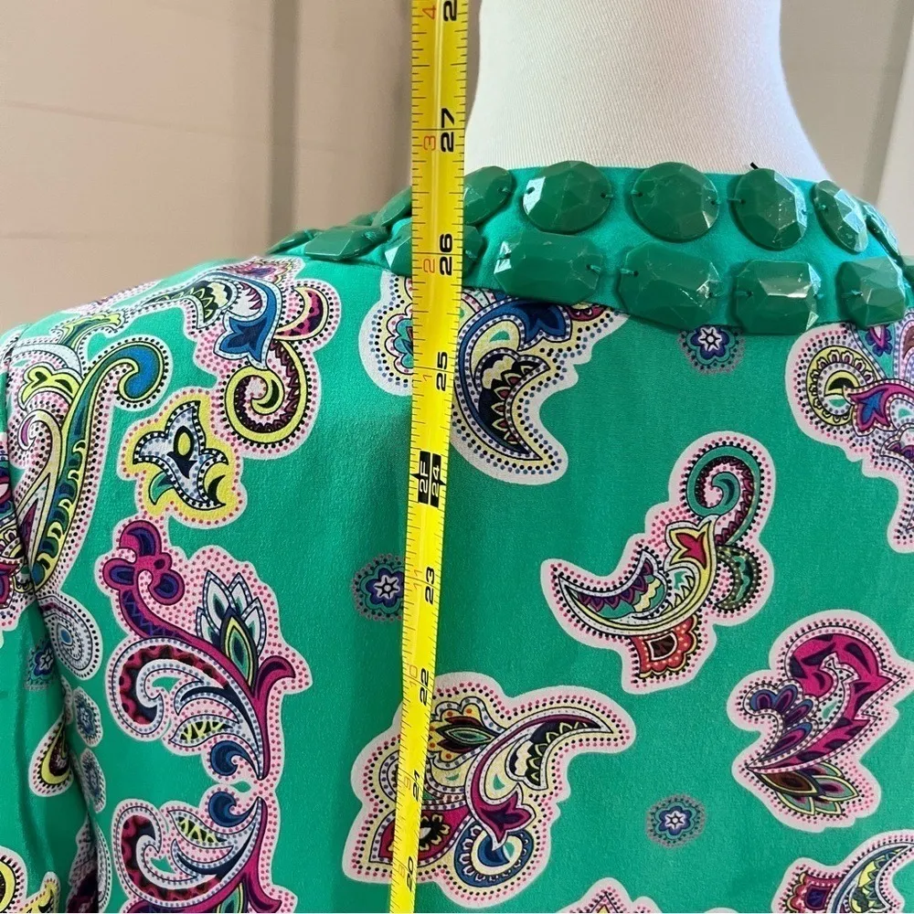 TIBI Silk Tunic Beaded‎ Neckline Bright Green Gorgeous Brunch Summer Event - Image 5