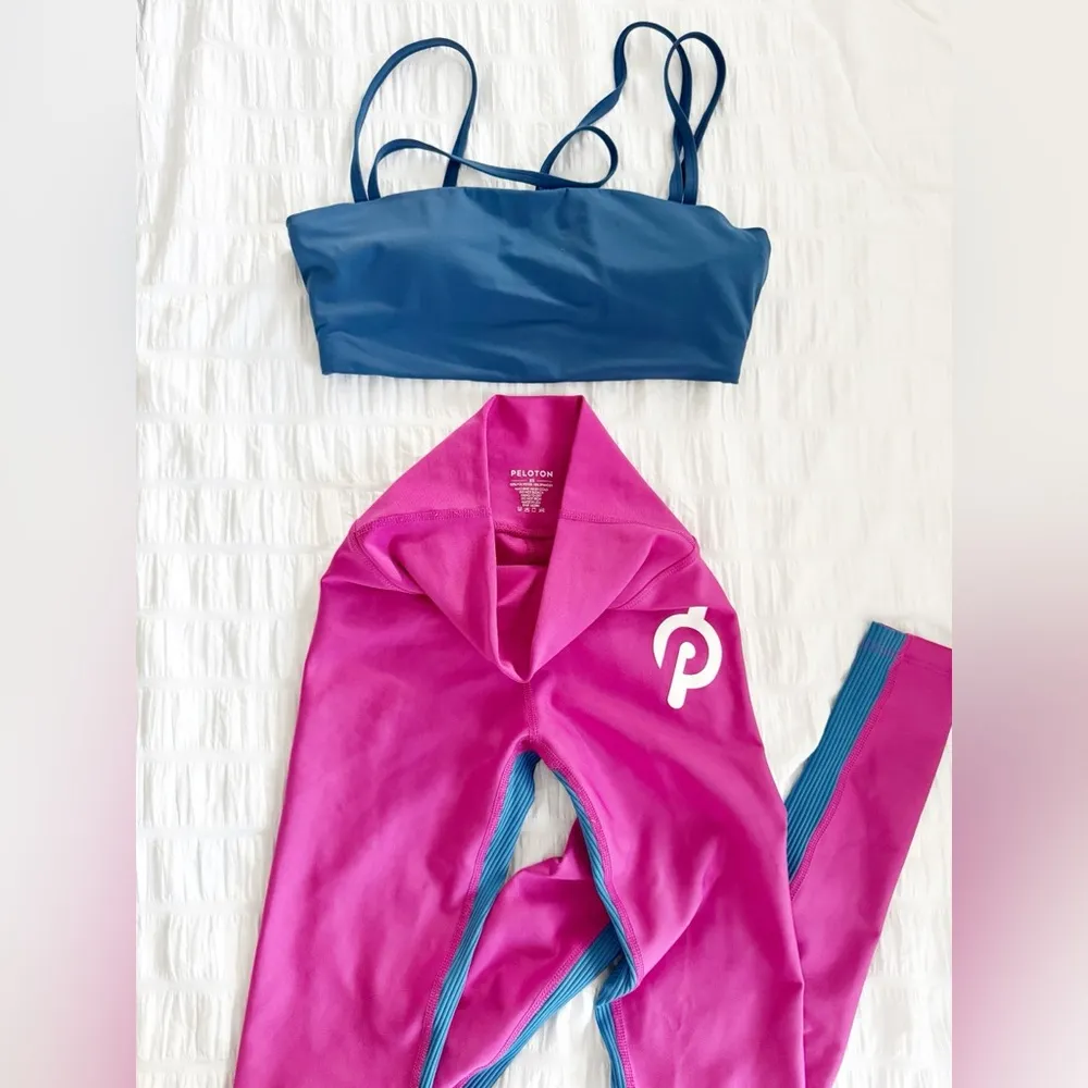 Workout Set Outfit Peloton JoyLab Small XS Pink Leggings Blue Sports Bra - Image 2
