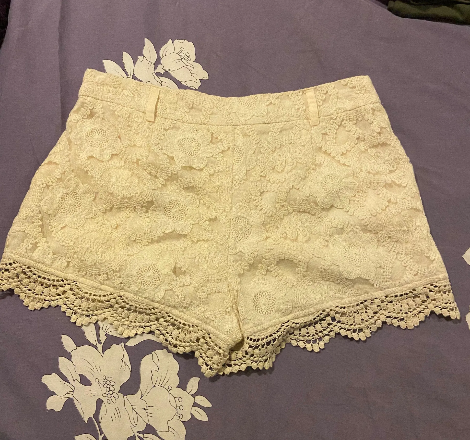 Monteau Crochet Cream Lace Shorts Size Large - Image 2