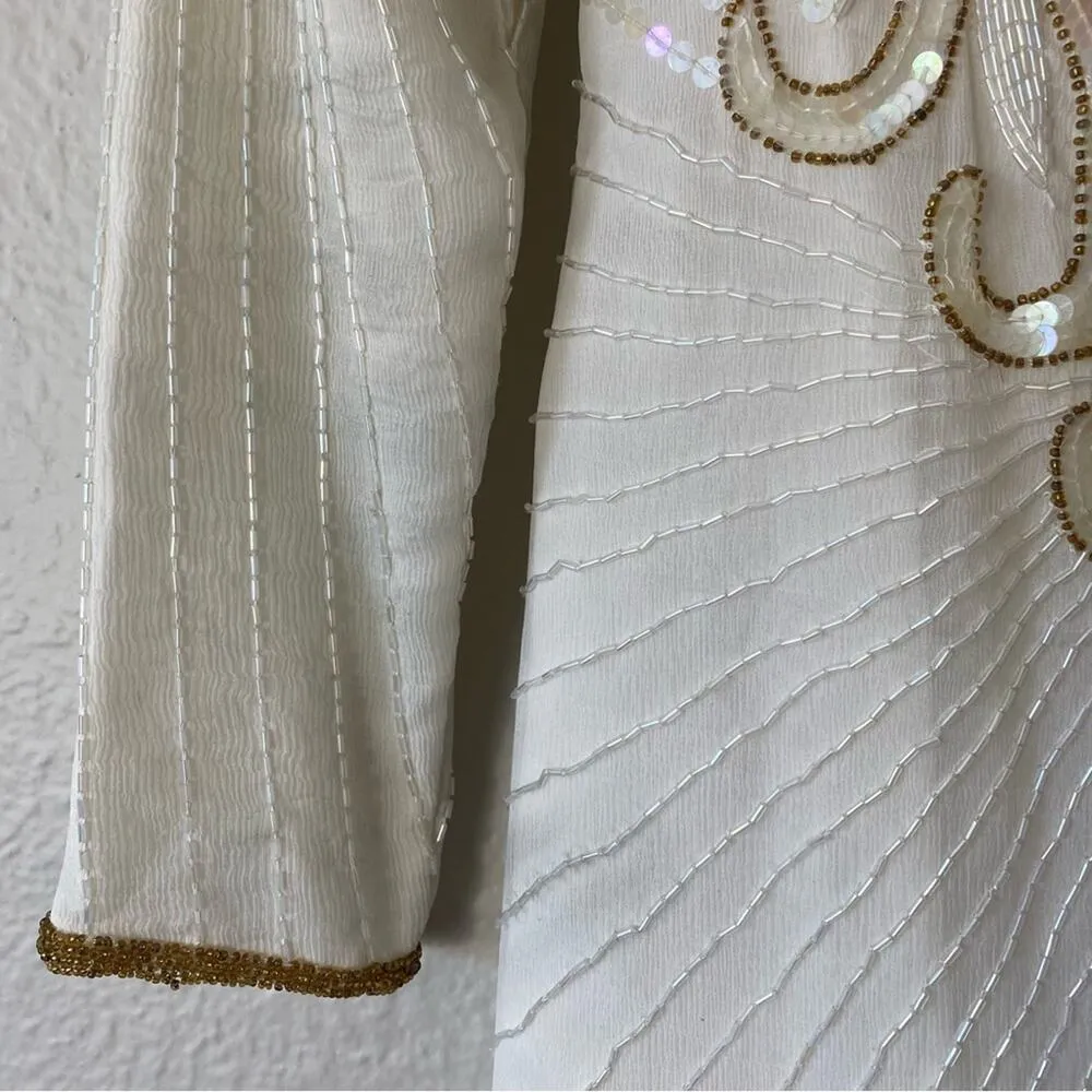 Vintage Creative Creations Cream Silk Sequin Beaded Dress Size Small - Image 10