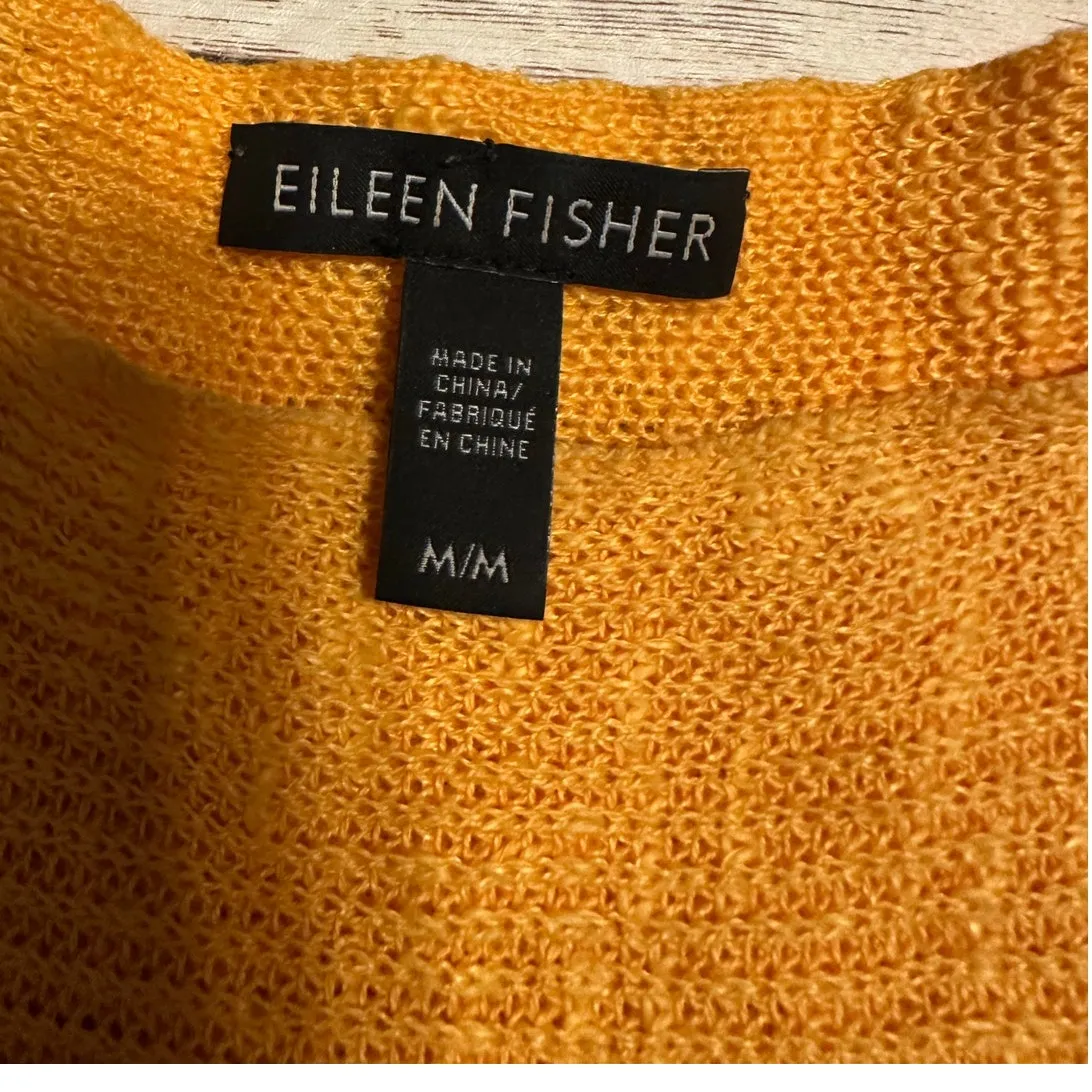 Eileen Fisher Organic Linen Cotton Blend Blouse Size Medium Marigold Orange Gold - Image 4