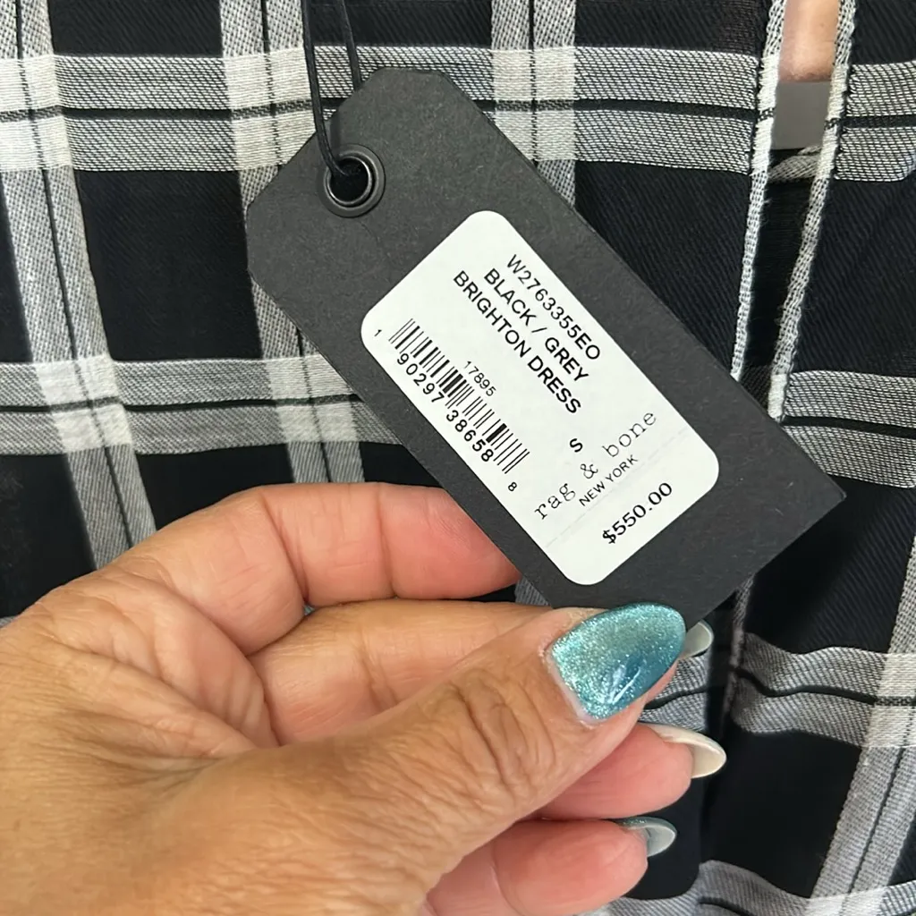 Rag and Bone  Brighton Dress Black Gray Plaid - Image 7