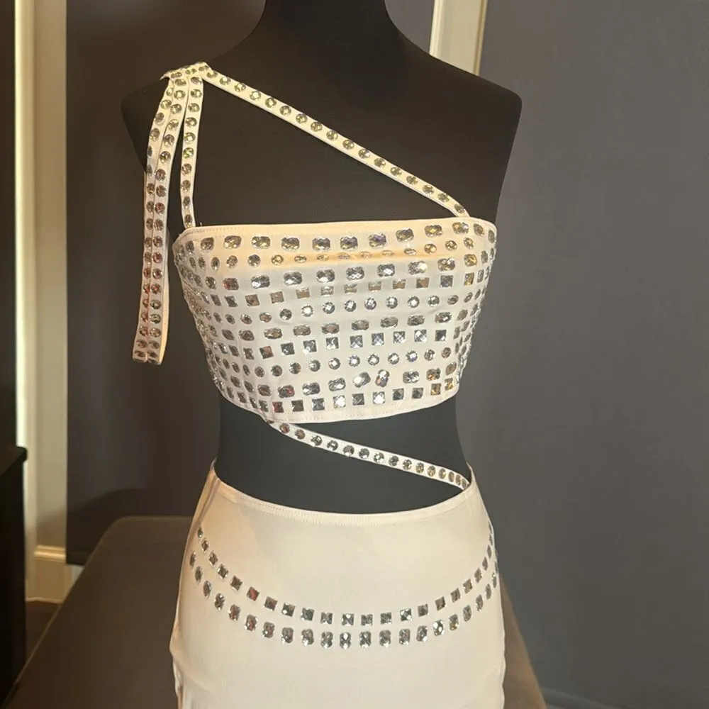 Women’s White Sparkly BodyCon 2 Piece Party Club Outfit Size M NEW *READ Size M - Image 2