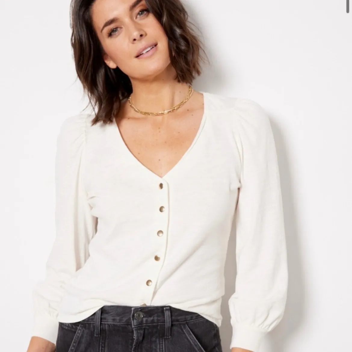 Nation LTD Bentley Utility Shirt Off White Cream Puff V Neck Button Front M - Image 2