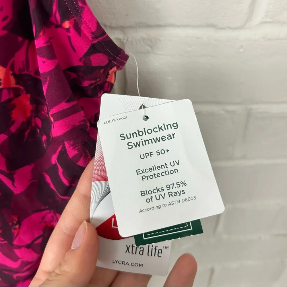 NWT L.L.Bean Slimming Tanksuit Pink Patterned One Piece Swimsuit Size 8 - Image 8