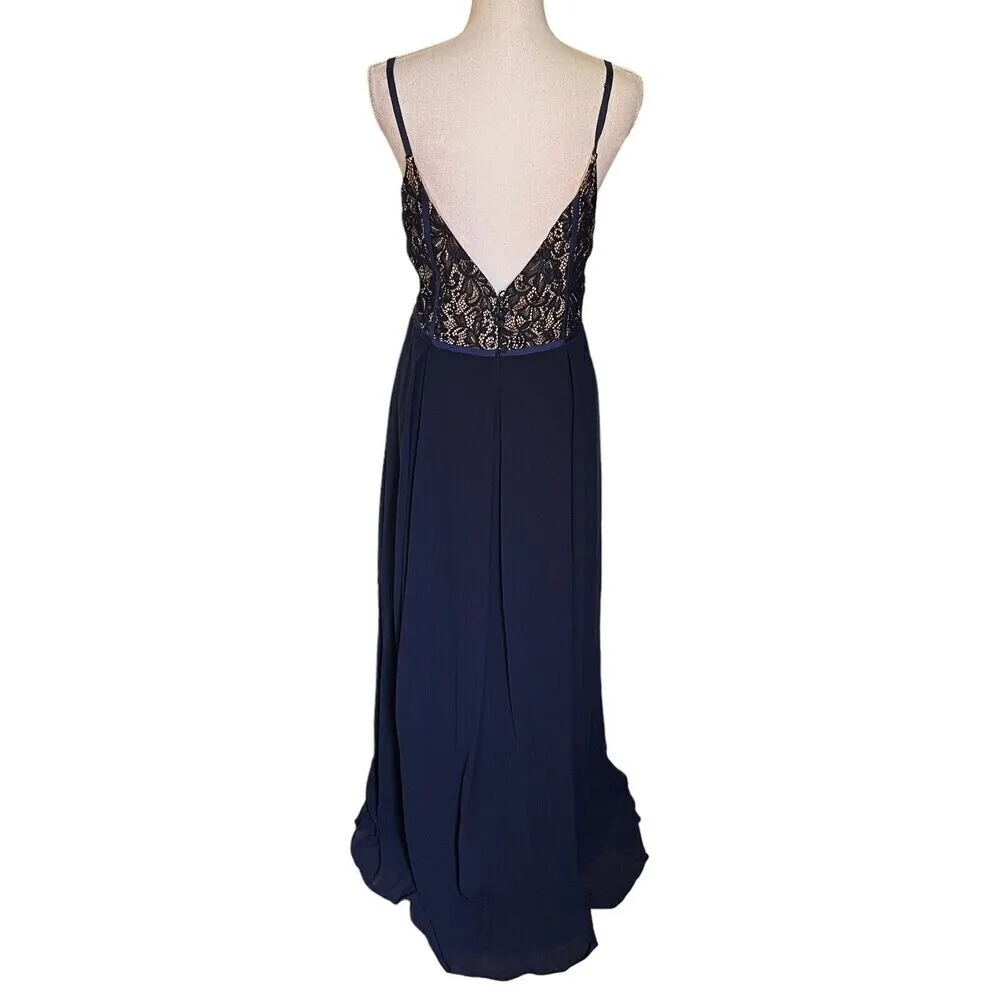 Fame and Partners Navy Grosgrain Piped Lace Bodice Evening Gown Women’s Size 14 - Image 7